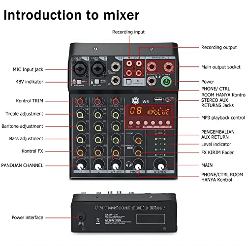 Inmix W4 4 Channel Dj Bluetooth Audio Mixer With Effects, Usb Interface, Stereo Recording, 48V Phantom Power，Sound Mixing Board For Live, Wedding, Party, Recording Broadcast #TOP4