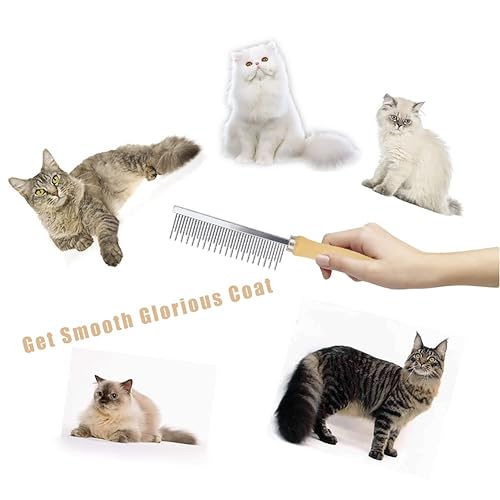 Miniatura 7 de Peine de aseo para perros y gatos con mango de madera, dientes de acero inoxidable, accesorios perfectos para mascotas peludas de pelo largo