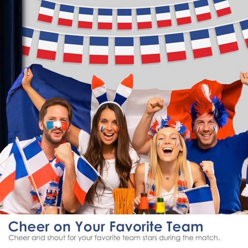 Image of AhfuLife 33 Ft French String Flags Banner for World Cup Decorations 2026, 30 Pcs Mini France Buting String Flags - Double Sided for National Day Football Sports Street Party Decor (5.5x8.3 Inch)