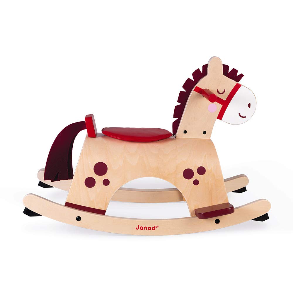 Janod - Holz Schaukelpferd ‘Pony’ - Babyspielzeug - Ideal zum Gleichgewicht Lernen - Anti-Kipp System - Zarte und Trendige Farben - Ab 1 Jahr, J08023