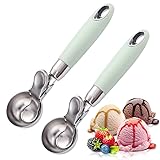 2-Pack 2OZ Press Ice Cream Scoop with Ceramic Handle - 304 Stainless Steel Head with Easy Release Mechanism, Lightweight Non-Stick Scooper for Hard Ice Cream, Fruit Balls & Cookie Dough