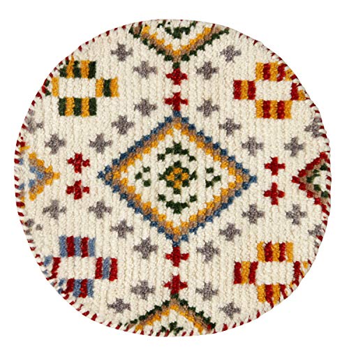 萩原 チェアパッド 座布団 ホワイト 直径約40cm 「クームース ヤード」 ウール100% 羊毛 手織り 円形 ノルディック エスニック