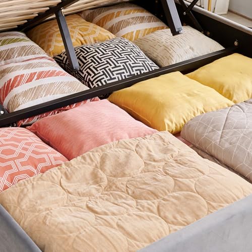 Image of Home Centre | Helios Bravo Aden King Size Bed with Hydraulic Storage | Engineered Wood | Grey | 1 Year Warranty