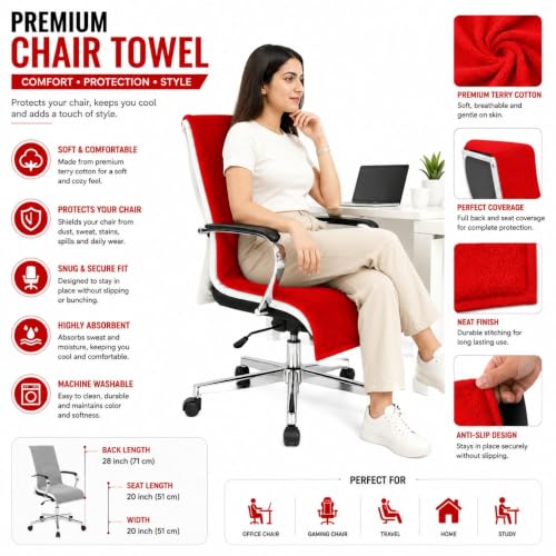 Image of ROMAN HOME Car & Office Chair Towel with 2 Tie Knots| Super Soft 400 GSM (2, red)
