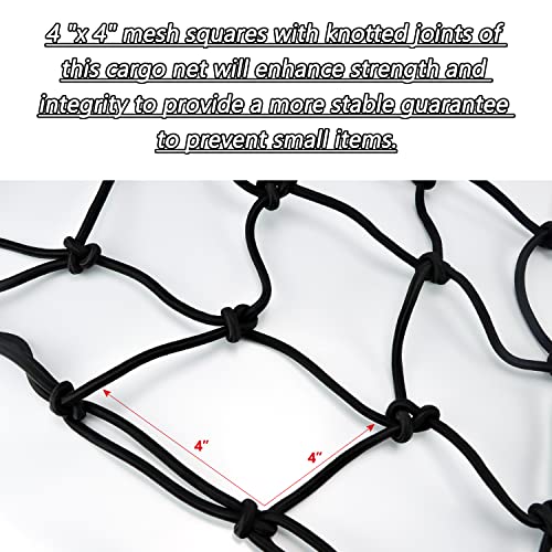4’X6’ Truck Cargo Netting Cargo Net Expands To 8' X 12' With 4"X4" Mesh Grid Super Duty Bungee Cargo Net Heavy Duty Cargo Netting For Truck Bed Stretches With 12 Adjustable Metal Carabiners #TOP3