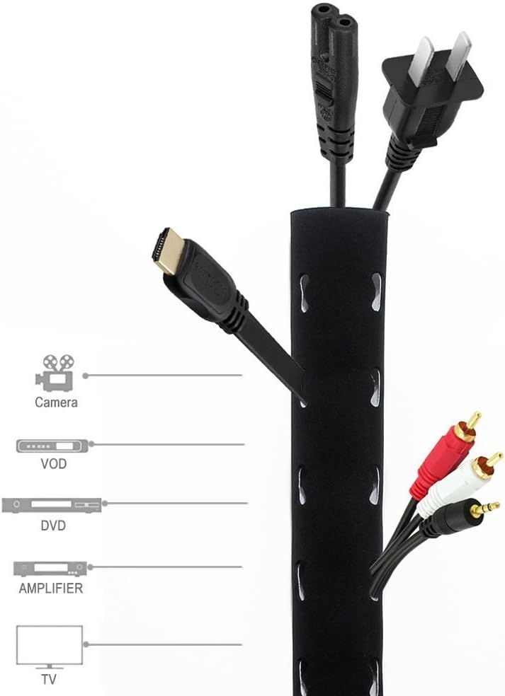 Cable Management Sleeve with Prepunched Holes, Black & White Reversible