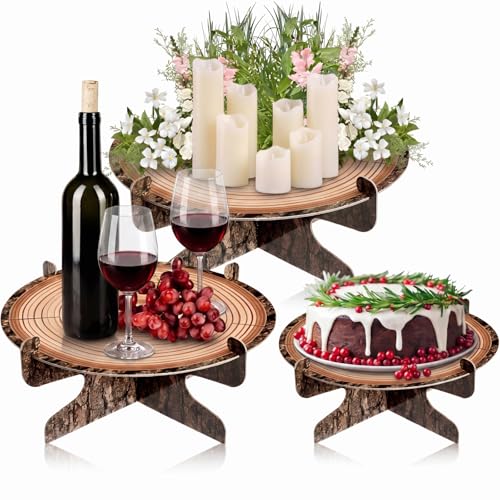 Pickmesh 3 Pcs Woodland Cupcake Stand Wooden Cupcake Stand Decoration Multisize Western Party Cake Holder Camping Cake Holder for Woodland Decoration Forest Safari Birthday Party Supplies