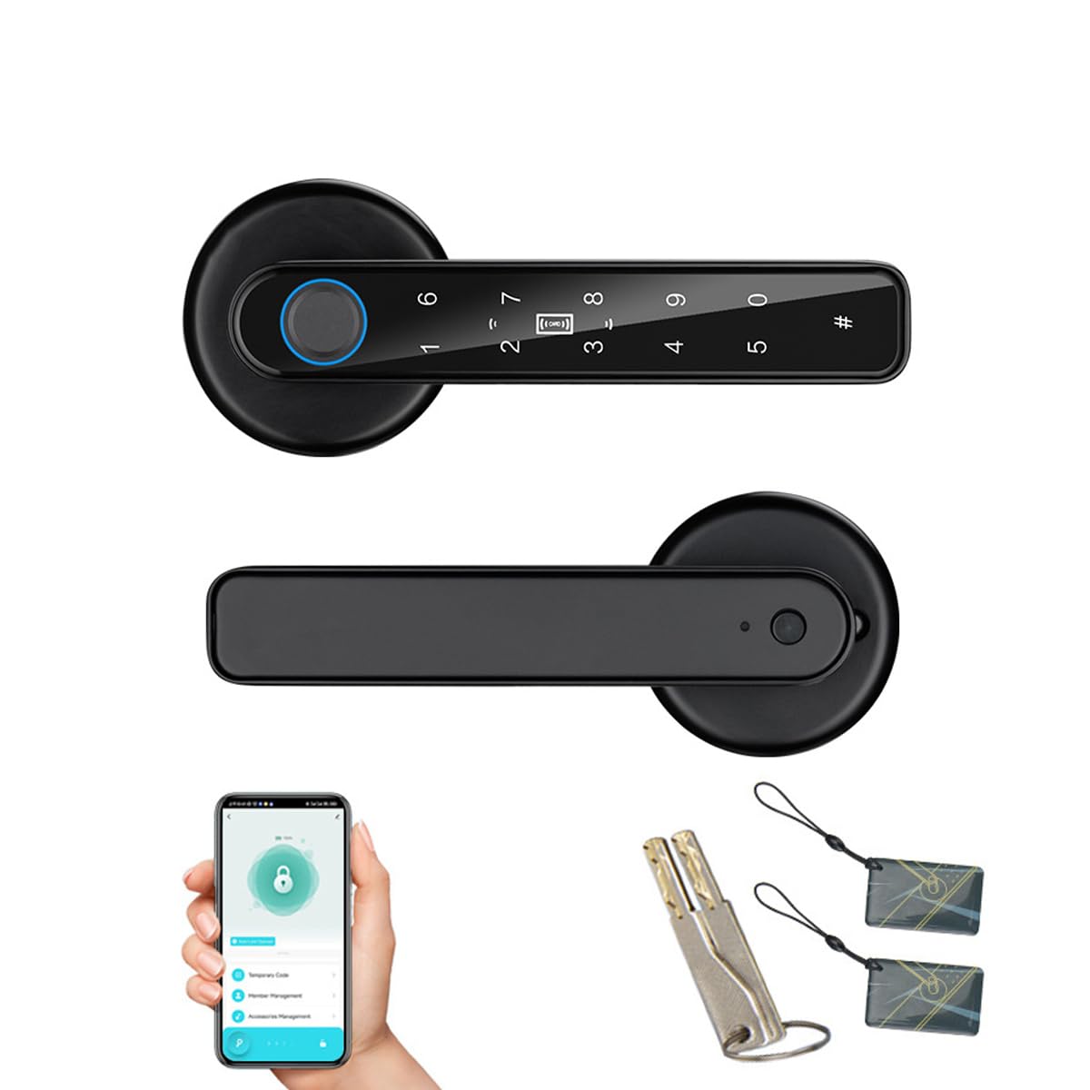 Fingerprint Door Lock, 5 in 1 Smart Door Knob with Smart App/Fingerprint/IC Cards/Password/Backup Keys