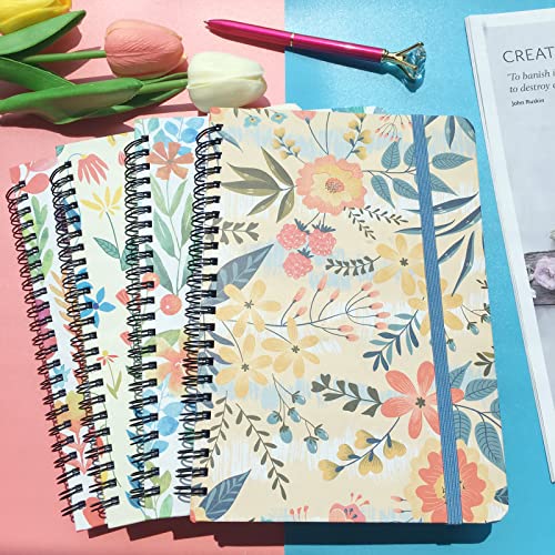 Rhuyoshn Spiral Notebooks 6 × 8 Inch, 4 Pack College Ruled Journals, Hardcover Floral Notepad Lined For Girls Women School Students, Inner Pocket, 80 Sheets/160 Pages #TOP4