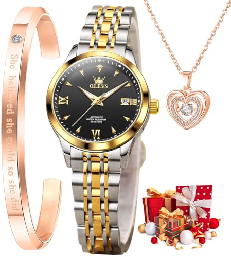 Montre mécanique de luxe squelette OLEVS automatique étanche argent rose