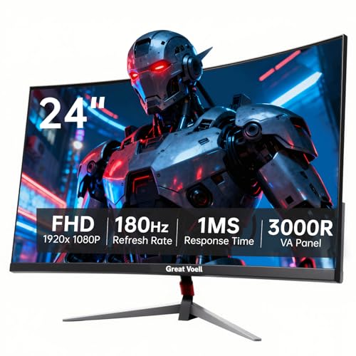 24 Inch Curved Gaming Monitor, 180Hz/1K FHD(1920*1080) Computer Monitor, 3000R Curved, FreeSync,...