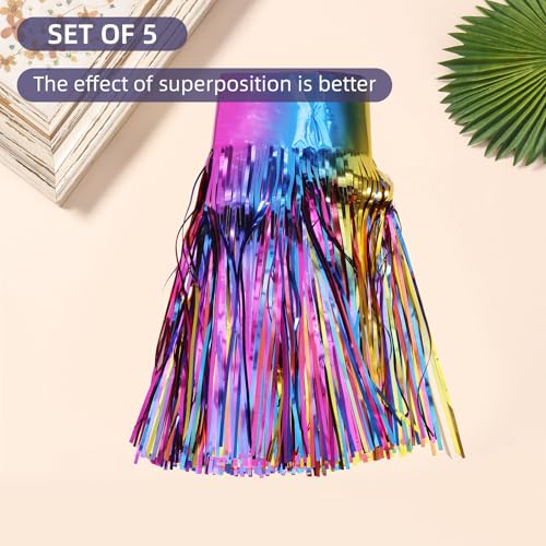 Image of 5 Pack 10 Feet Rainbow Fringe Garland Foil Fringe Garland Colorful Parade Float Fringe Metallic Streamers Tinsel Fringe Banner for Birthday Party Decor Halloween Christmas Decoration (Rainbow)