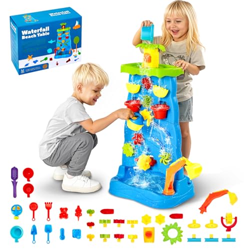 VEVOR Spieltisch, doppelseitiges Kinder-Aktivitäts-Wasserfall-Spielset mit 37-teiligem Zubehör, Aktivitätstisch für Kinder, Wassertisch für draußen, für Jungen und Mädchen ab 3 Jahren