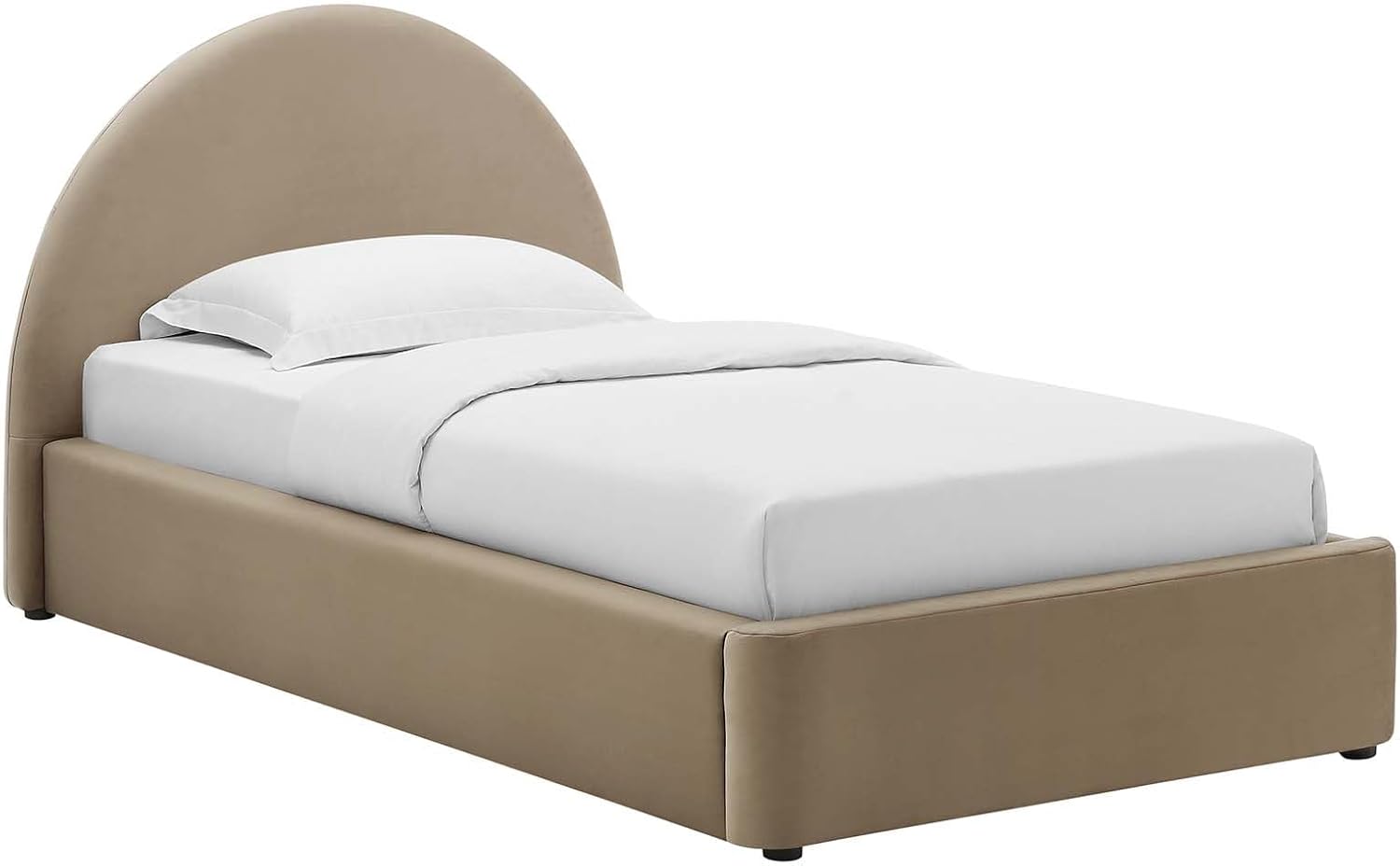 Modway Resort Twin Size Platform Bed with Arch Shaped Round Headboard in Taupe, Upholstered Bed Frame, Stain-Resistant Performance Velvet, Soft Cloud Bed Frame, No Box Spring Needed, Strong Wood Slats