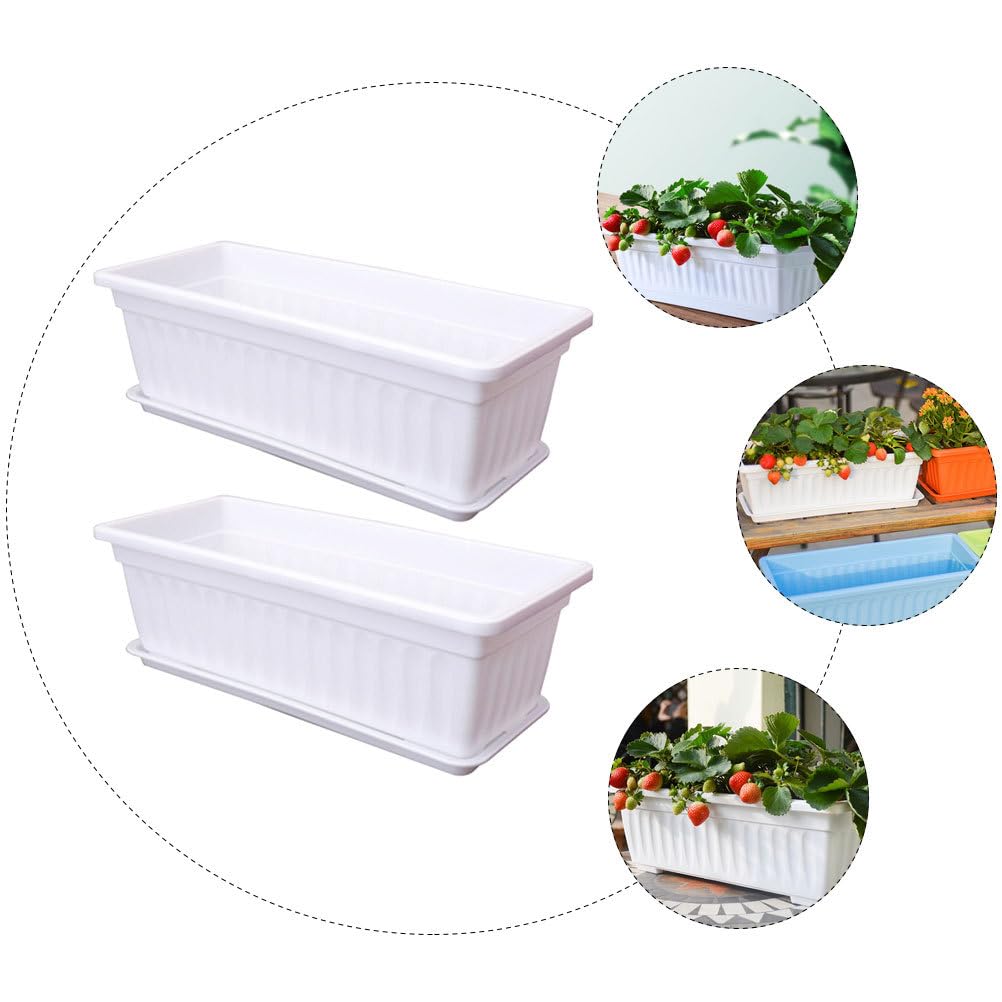 Hemobllo 2 Pièces Pot De Fleur Rectangulaire Pépinière Jardinière Jardinière Caisson Rectangulaire Dextérieur Pot De Culture De Bac à Plantes Plastique avec Plateau Seau à Fleurs Blanche