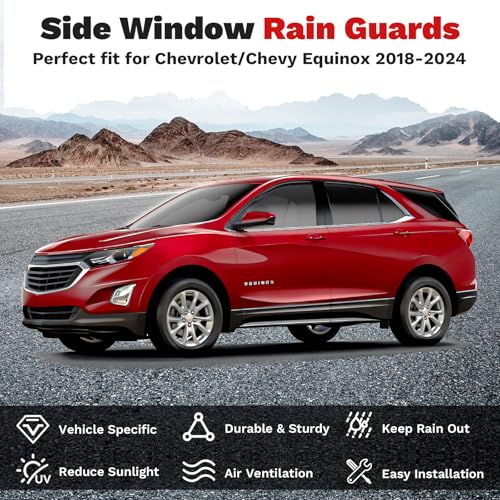 Image of Canvcle Equinox Rain Guards - Window Visors for Chevrolet /Chevy Equinox 2018-2024, Outside-Mount Tape-On Side Window Wind Deflectors for Equinox Accessories, Vent Visors Shades Rainproof Black 4PCS