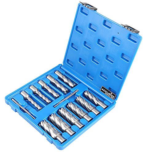 Accusize Industrial Tools 13 Pc 7/16'' To 1-1/16'' H.s.s. Annular Cutters, 2'' Cutting Depth, 3/4'' Weldon Shank, With 2 Pilot Pins, Strong Case, N2 #TOP2