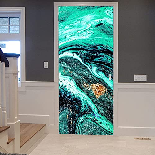 Adhesivo Autoadhesivo Para Puerta - Jaspeado Verde 80 X 200 Cm - Envoltura Para Puerta Con Efecto 3D Peel And Stick - Papel Tapiz De Vinilo Removible Hd Habitación Para Niños Habitación Para Niños Y