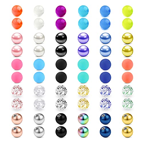 Briana Williams 60 Pièces 3mm Boules de Perçage de Rechange Set 16G 1.2mm Acier Chirurgical Acrylique Lèvre Labret Billes Piercing Bijoux Cover