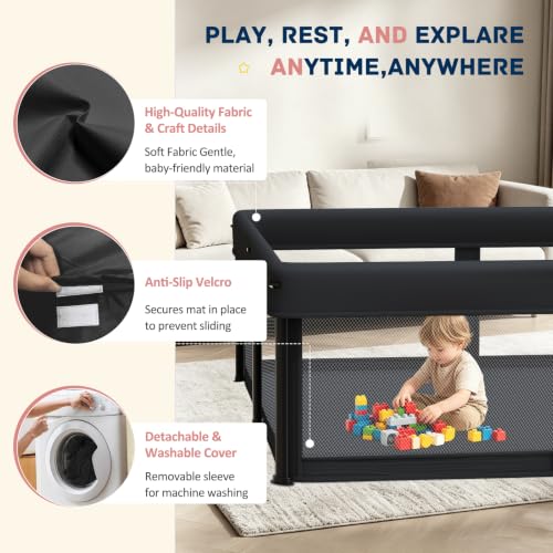 Image of TOREVSIOR Foldable Baby Playpen with Mat, 50 inchx50 inch Collapsible Play Pen for Babies and Toddlers, Indoor & Outdoor Kids Safety Play Pen, Portable Play Yard, Foldable Baby Playpen with 50 Ocean Balls
