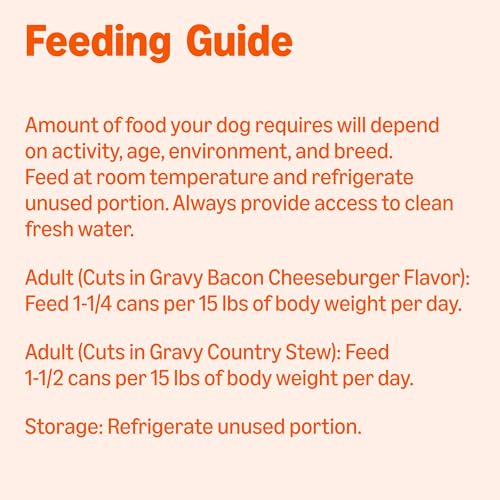 Image of Amazon Basics Wet Dog Food Cuts in Gravy Variety Pack, Bacon Cheeseburger Flavor and Country Stew Flavor, Made with Real Beef and Chicken, 13.2 oz can (6 cans of Each Flavor, 12 cans in Total)