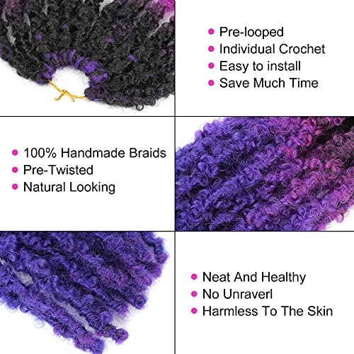 6Pack Ombre Butterfly Locs Crochet Hair 14Inch Short Bob Distressed Faux Locs Crochet Braids Soft Locs Pre Looped Goddess Locs Synthetic Hair Extensions For Women(12 Strands/Pack,1B/Purple/Blue) #TOP5
