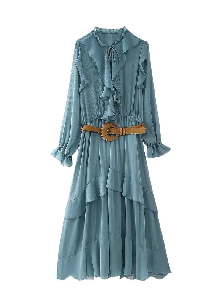 gonne da Donna Gonna Lunga Pieghettata da Donna con Cintura-1-s