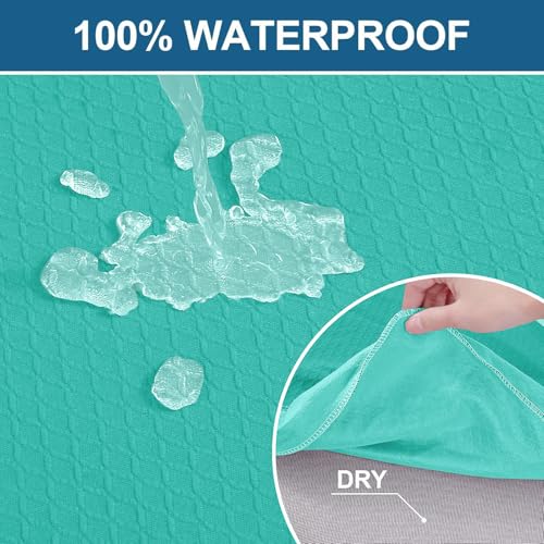 Image of Smiry Waterproof Seat Covers for Dining Room Chairs, No Rear Covers | Stretch Jacquard Removable Washable Chair Seat Slipcovers Protector, Set of 2, Teal