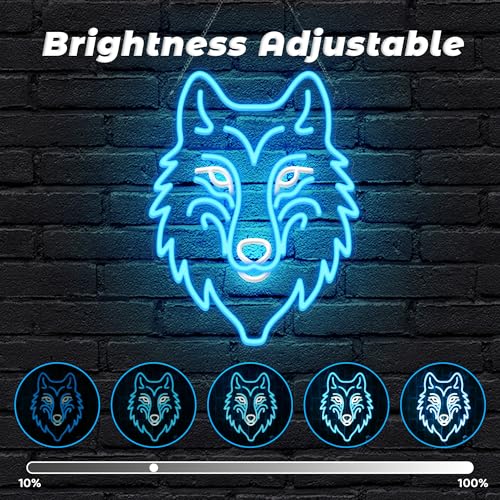 Image of CoolGift Mart Wolf Neon Sign, Dimmable LED Wolf Light Animal Wall Decor, Christmas Gift Birthday Gifts for Boys Men, Bedroom Living Room Man Cave Home Decoration With USB Powered