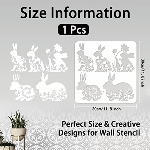 INFUNLY Easter Rabbit Stencil for Painting 11.8x11.8 Happy Spring Flower Wall Stencils Washable Plastic Bunny Rabbit Drawing Stencils Painting Templates on Wood for Wall Art DIY Home Decor - Image 2