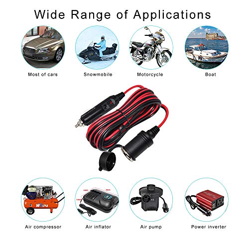 SPARKING 25FT Cigarette Lighter Extension Cord 25FT - Male Plug to Female Socket 16AWG Heavy Duty Extension Cable with LED Lights Power for Tire Pump, Air Compressor (25FT)