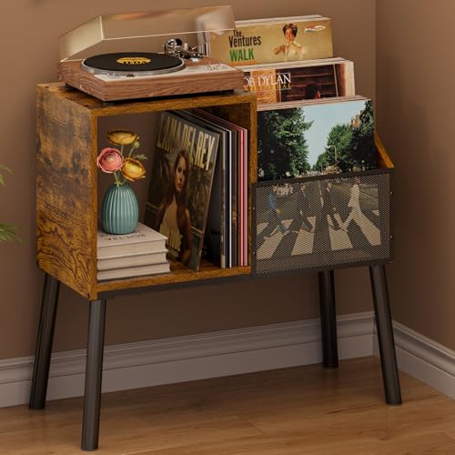 Record Player Stand with Storage, 3-Tier Step Vinyl Record Storage Holder up to 200 Albums, Small...