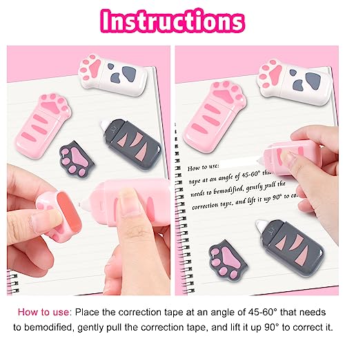 6 PCS Cat Paw Correction Tape,Cute White Correction Tape,Mini Cute Correction White Tape,Cute cat Roller Tape,Correction Tapes,Correction White Long Tape,Cover Correction Tape - Image 2