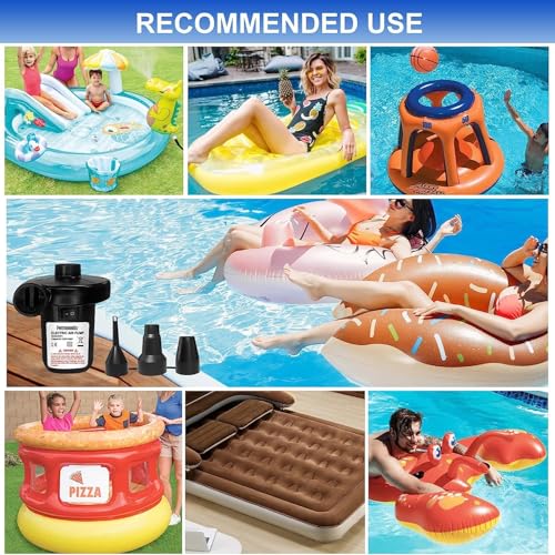 Image of Electric Air Pump, Electric Pump for Inflatables, 150W Pool Pumps, Portable Deflator Pumps with 3 Nozzles for Air Mattress, Swimming Ring | Black