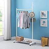 AKOZLIN ハンガーラック キャスター付き フック4本 幅82×奥行43×高さ169cmパイプハンガー コート掛け 洋服掛け コートスタンド 棚付き 洋服ハンガー 衣類収納 スタイルハンガー 物干し 室内布団物干しスタンド 耐荷重60k