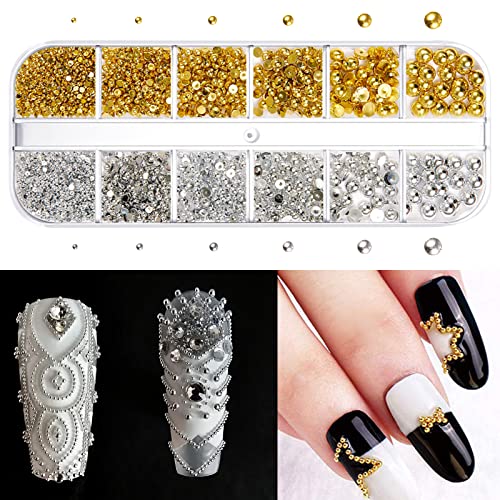 BDSHUNBF 1400 Stück Nagel Art Strasssteine Set, Gold Glitzersteine Nail Art, Kristall Nagel Steinchen Set, Sterne Mond Nail Art Charms, für Nägel DIY, mit Pinzette und Bohrstift