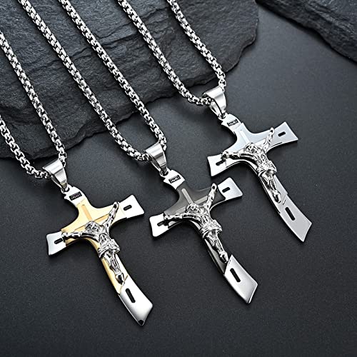 Colgante de cruz de Jesús religión retro de acero inoxidable como regalo masculino 3