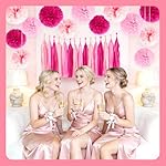 Pink Tissue Paper Tassel Garland Banner & Pom Pom Decoration Set, for DIY Birthday Party, Photo Backdrop Decor, Baby Shower, Bridal Shower, Bachelorette Party Wedding & Gender Reveal - Image 5