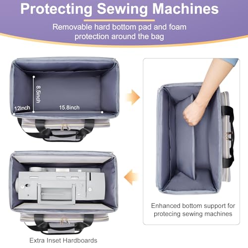 Image of Anitor Sewing Machine Carrying Case with Removable Bottom Padding, Sewing Machine Bag Fits Most Standard Sewing Machines and Storage Sewing Accessories, for Singer, Brother, Janome, Gray,(Bag Only)