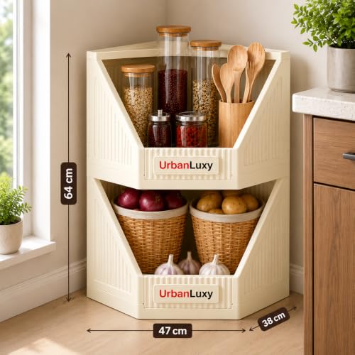 Image of URBAN LUXY Collapsible Wardrobe Rack for Storage /Sturdy Wardrobe /Kitchen Cupboard /Foldable Storage Organizer /Closet for Bedroom /Living Room /Laundry Room (Corner Cupboard, 2PCS)