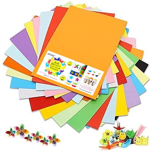 OFIXO Papel de color A4 de 150 g/m², hojas de papel para arte y manualidades, doble cara, acabado liso (20 hojas)