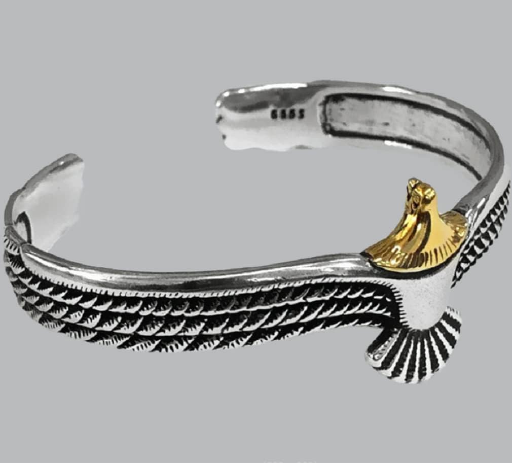 Eagle Cuff Bracelet for Men and Women Creative 925 Silver Eagle Open Cuff Rock Punk Flying Eagle Bangle Feather Adjustable Bracelet Lucky Hope Bracelet Simple Retro For Girl Teens - Image 5