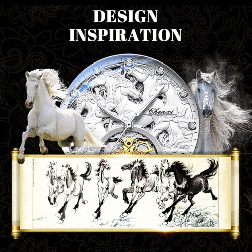 FORSINING Men's Gold Luxury Tourbillon Watch Tiger Carved Moon silver - Image 6