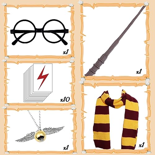 Beamely 14 Pcs Wizard Costume Accessories Set, Harry Cosplay Accessories Kit with Magic Wand, Necklace, Scarf, Glasses - Image 3