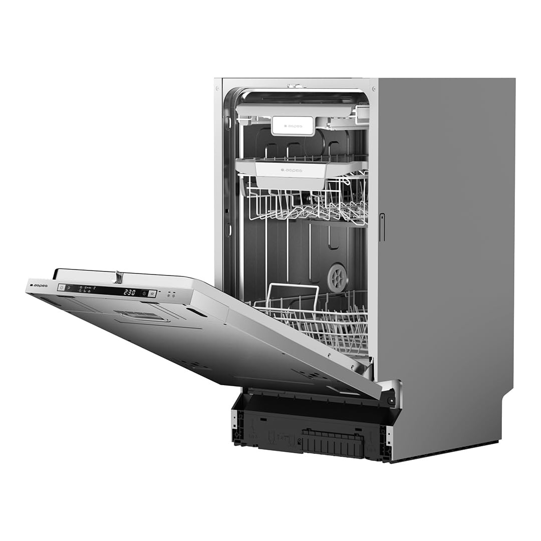 Aspes Lavavajillas Integrable 45cm Inox AJI104500ED. 2100W, 10 Cubiertos, 3 Bandejas, 7 Programas, Display LED manual, Eficiencia Energética Clase E