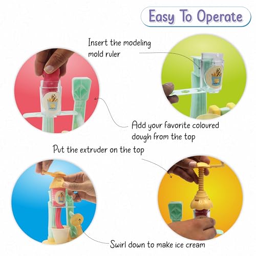 Image of Chanak Play Dough Ice Cream Maker Set, Safe Non-Toxic Dough Ice Cream Maker Including 6 Color Dough Tubes Each 50g + 1(100gm) for Boys Girls, Above 3+ Age (Ivory)