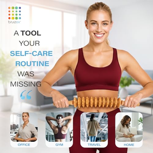Image of Bruizex Wood Therapy Massage Tool, Lymphatic Drainage Massage Roller Stick - Leg, Back & Thigh Muscle Roller for Post Liposuction & Fibrosis Treatment, 360 Lipo, Tummy Tuck & BBL, Lipo Foam