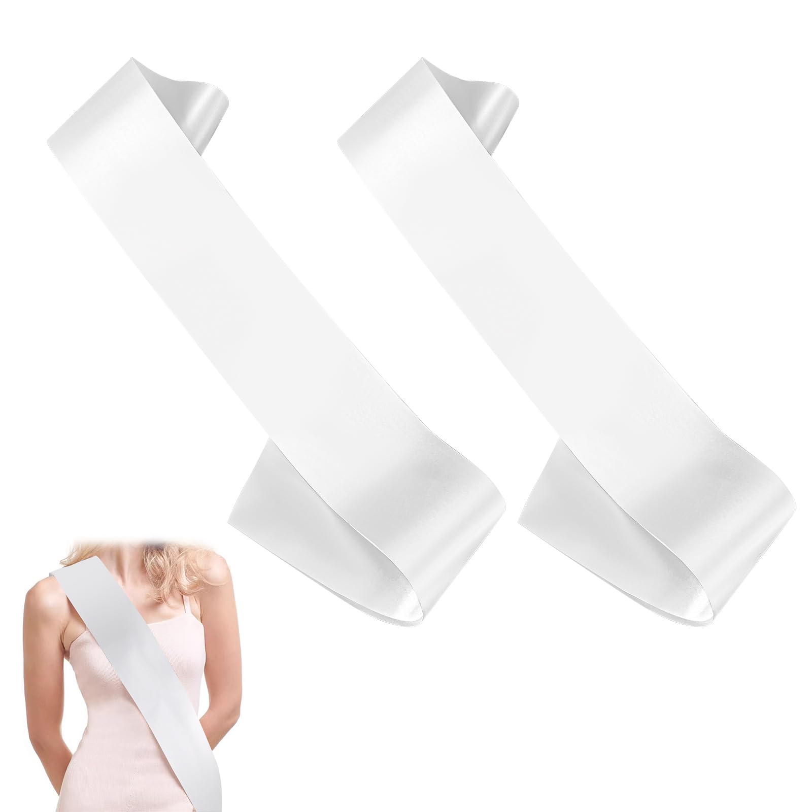 Amazon.com: 2 Pack White Sash Plain Beauty Pageant Sashes  display picture 2
