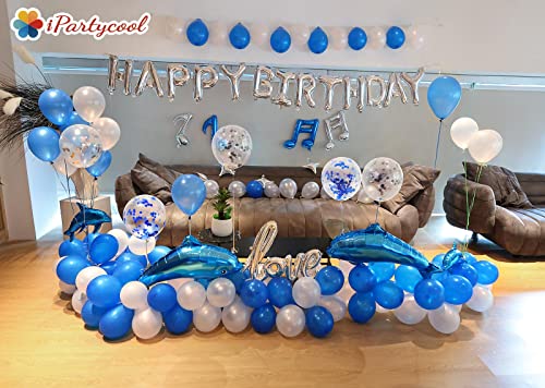 Ipartycool 62Pcs Dolphin Birthday Party Decorations, 3D Foil Happy Birthday Banner+36In Dolphin Balloons+Confetti Balloons For Kids Boys Young Lovers Adults, Ecofriendly Ocean Party Supplies 2S-A #TOP6