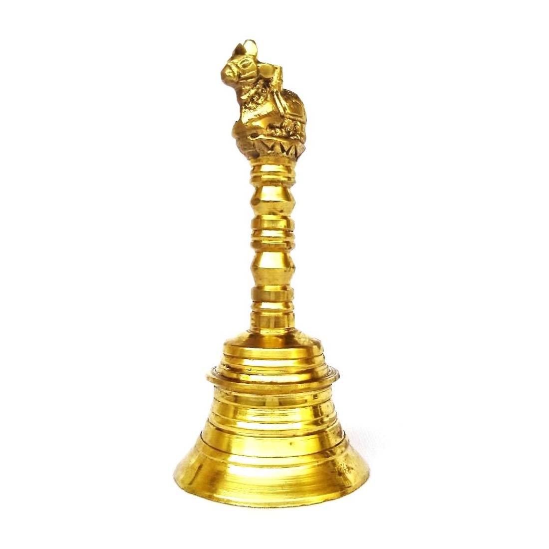 Kartique Pooja Bell with Nandi Sitting on top Made of Brass - 5.5 Inches
